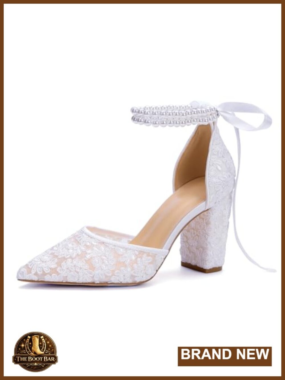 Lace Pearl Wedding Heels Block Heel Bridal Pumps